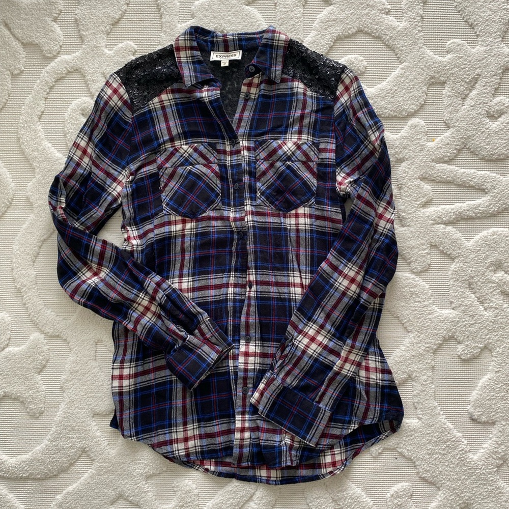 Express blouse with embellished shoulders